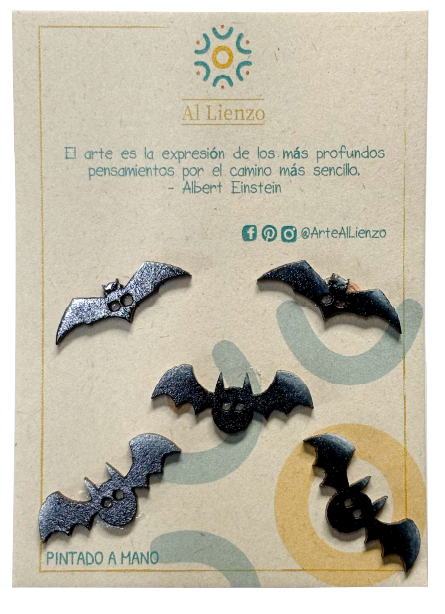 Pack de botones halloween murciélagos de madera - Al Lienzo