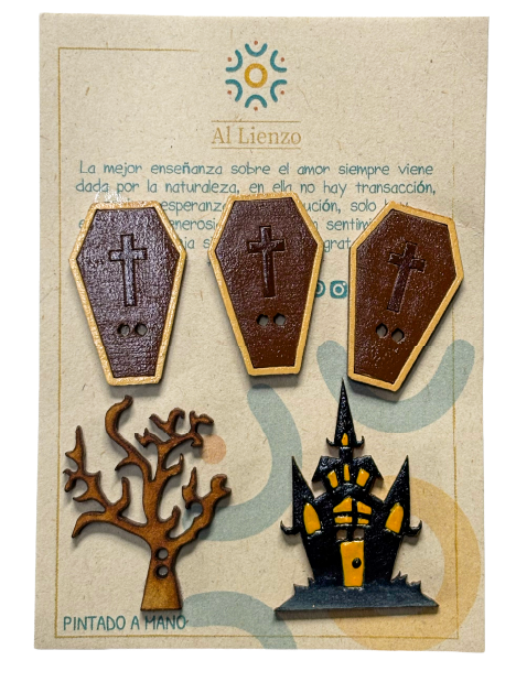 Pack de botones halloween la casa embrujada con ataúdes - Al Lienzo